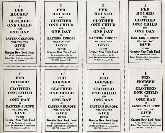 JDC launched Financial Adoption, a program for individual orphan support, at the end of 1919. American and Canadian Jewish women's organizations participated. Where possible, orphans were linked to family members in America with the hope of their being adopted. <em>AR 19-21, File 48</em>. 