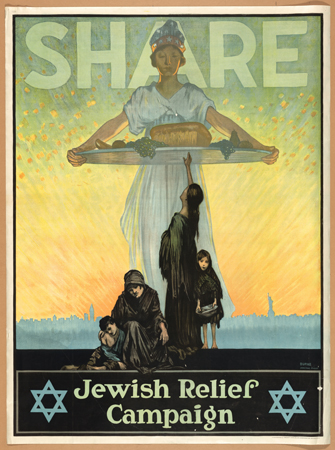  An estimated $16.5 million was raised by the end of the war. This famous poster depicted a serene figure of America offering her abundant bounty to widows, orphans, and refugees. U.S., c. 1917, <em>Alfred Burke, Johnstone Studios; Library of Congress, LC-DIG-ppmsca-05663</em>.