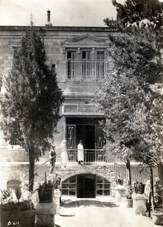 JDC helped subsidize several medical institutions in Jerusalem, including the Sephardic Misgav Ladach birthing hospital, Shaare Zedek Hospital, and the Mayer Rothschild Hospital. The latter, seen here, was run by Hadassah's AZMU. Palestine, c. 1920, <em>NY_00012</em>. 
