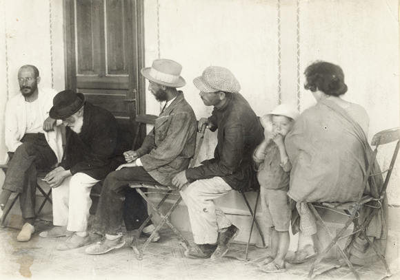JDC provided half the funding for the AZMU's extensive work, including community and preventive care health programs open to all. At one free clinic, patients waited for a doctor's attention. Palestine, c. 1920, <em>NY_00014</em>.
