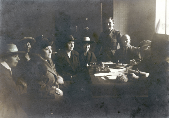 To initiate discussion at a conference in August 1919, a JDC report noted  hopefully: The Jewish capacity for an orderly communal existence, for mutual cooperation, has not been destroyed by its terrific trials. <em>AR 19-21, File 22.2</em>. Jacques Rieur, JDC Director for the Congress Poland region in 1920, met with the Lublin Children's Committee to plan a million mark fund for a summer colony. Poland, c. 1920, <em>NY_01690</em>.
