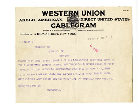 JDC Founding Telegram, 1914